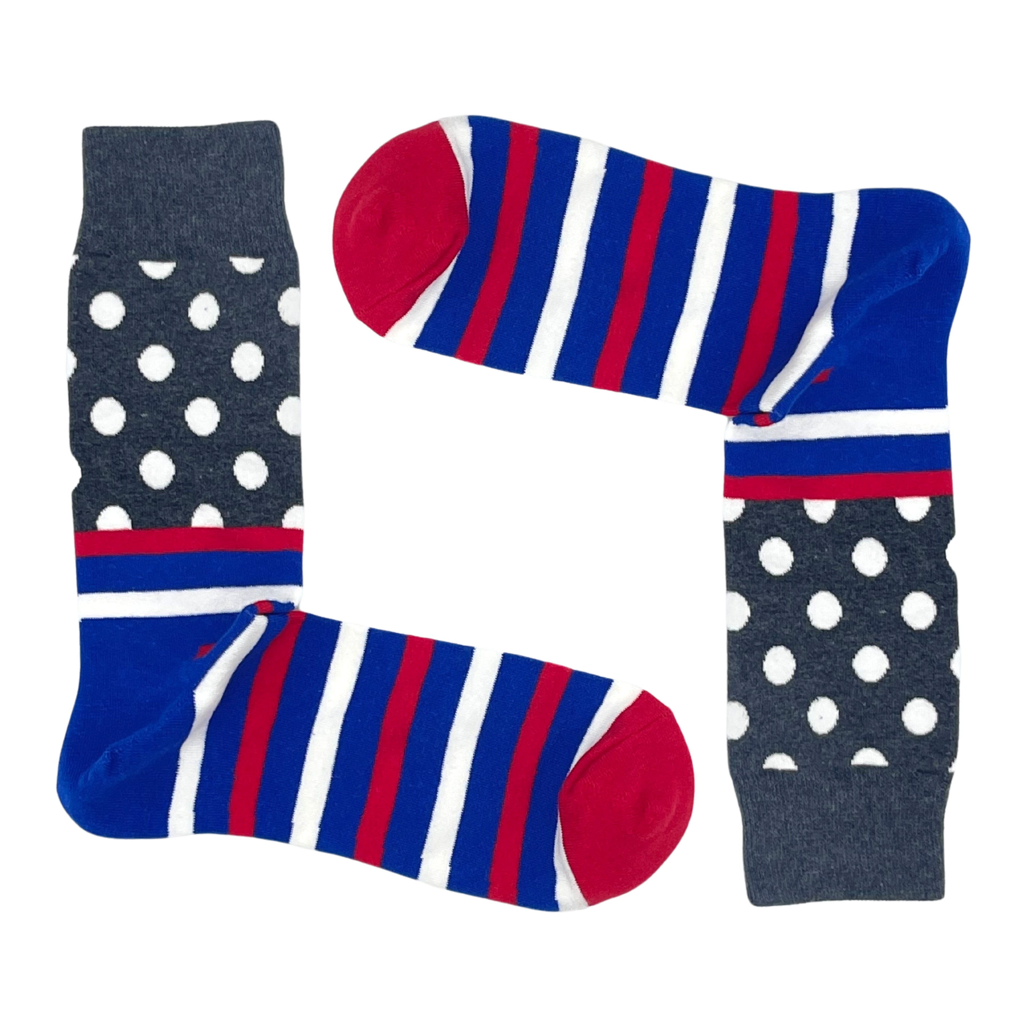 STRIPES & DOTS- GRAY, RED, BLUE
